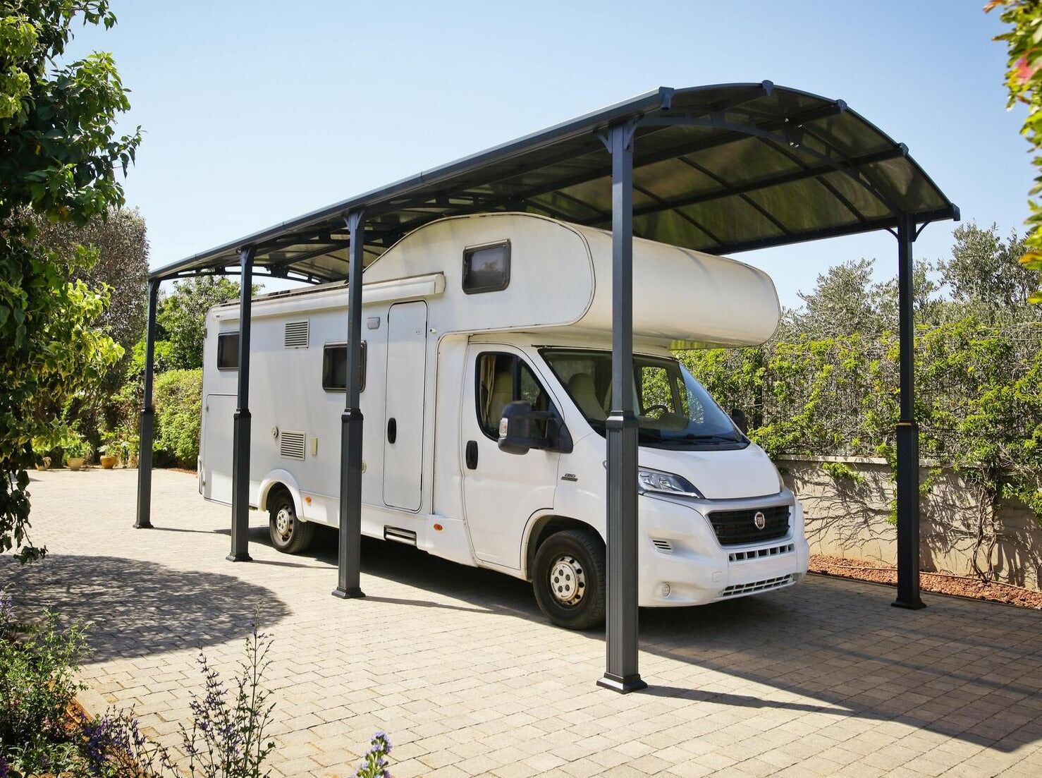 Palram-Canopia | Arcadia Alpine 12 ft. RV Carport Kit - Grey Structure & Twin Wall Panels