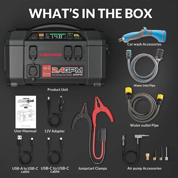 LOKITHOR AW401 Jump Starter with Pressure Washer Air Compressor 2500Amp - Image 2
