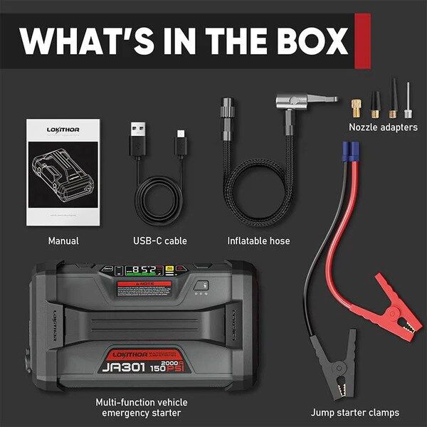 LOKITHOR JA301 Jump Starter with Air Compressor 2000Amp - Image 3